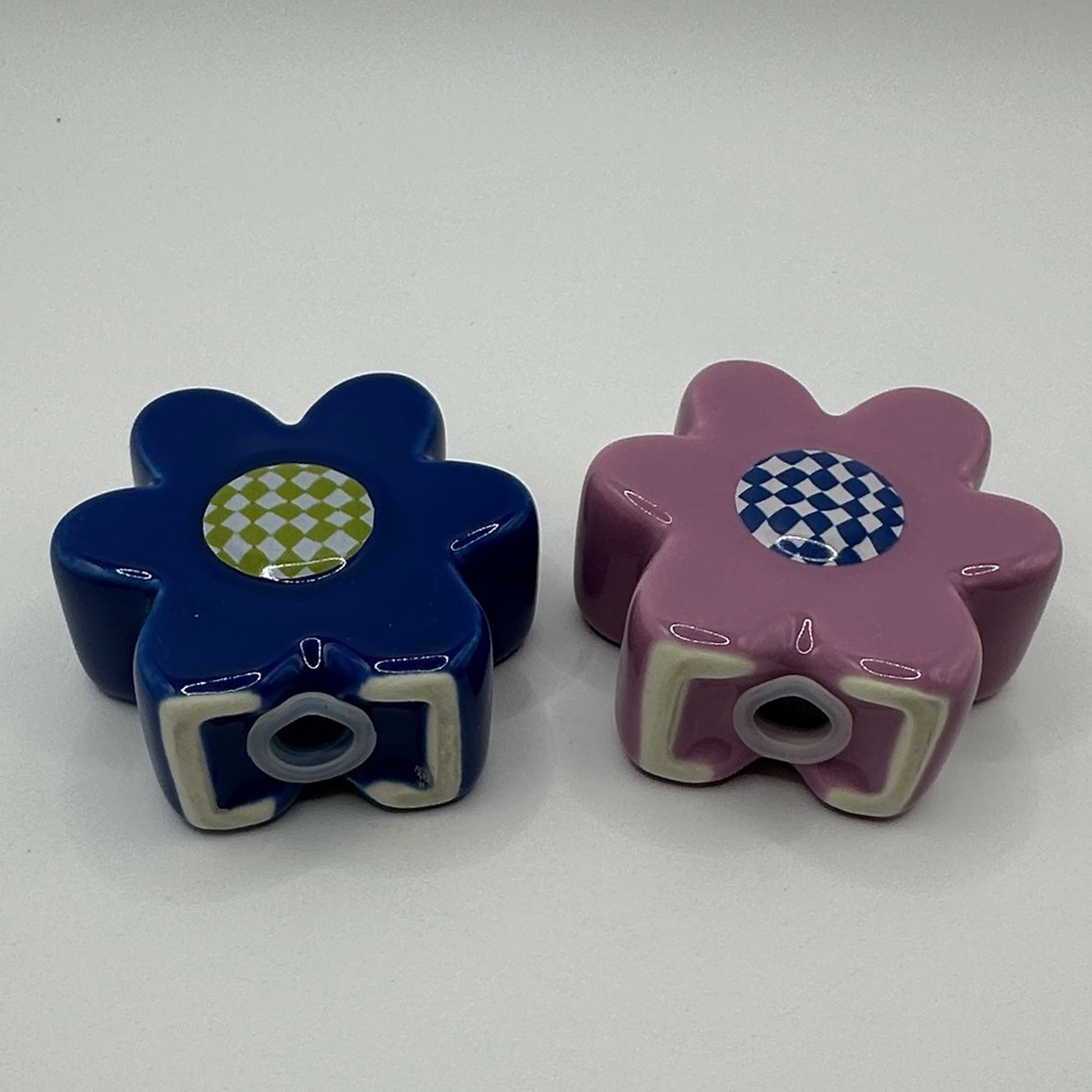 Blue and Pink Flower Shaped Ceramic Salt and Pepper Shakers - Picture 7 of 8
